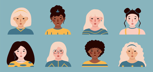 Girls portraits. Set of vector