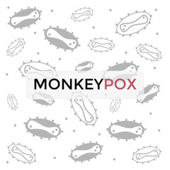 Monkey pox virus background with inscription and bacteria. Epidemic symbols.