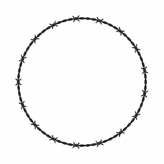 Vector illustration of barbed wire circle isolated on white background. Circle shape frame from twisted barbwire. Security fence sign. 
