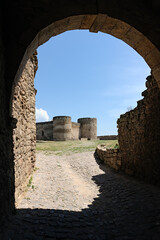 View through the arch to the citadel of the castle of Bilhorod-Dnistrovskyi (Akkerman fortress) in Ukraine