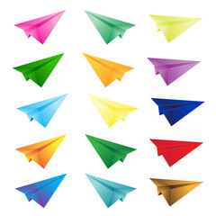 Colored paper airplane icon on white background