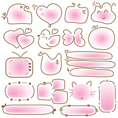 Set of cute pink romantic frame on white background