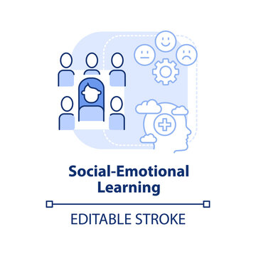 Social Emotional Learning Light Blue Concept Icon. Trend In Education Abstract Idea Thin Line Illustration. Isolated Outline Drawing. Editable Stroke. Arial, Myriad Pro-Bold Fonts Used