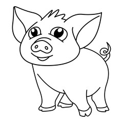 Obraz na płótnie Canvas Cute pig cartoon coloring page illustration vector. For kids coloring book.