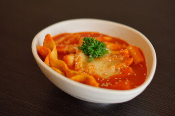 Tteokbokki in Korean spicy sauce, Rabokki - Korean food style