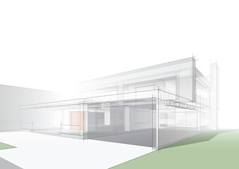 Architectural sketch of building 3d illustration