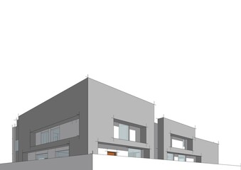 Architectural sketch of building 3d illustration