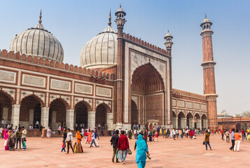 Domes and minaret of the Jama Masjid mosque in New Delhi, India