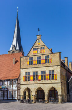 Town hall and church tower in Werne, Germany