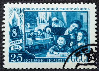 USSR - CIRCA 1949: stamp printed in the USSR shows a woman teacher with inscription International...