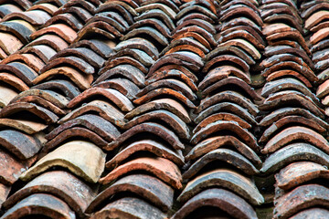 Traditional roofing with clay ceramic tiles. Roofing tile