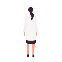 Back view of standing female doctor pose. Hospital healthcare worker vector illustration