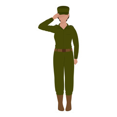 Faceless Female Police Officer Saluting Against White Background.