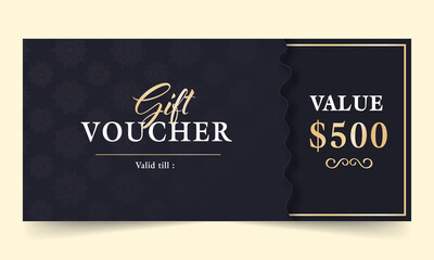 Gift Voucher Or Coupon Banner Design With Mandala Pattern In Blue Color.