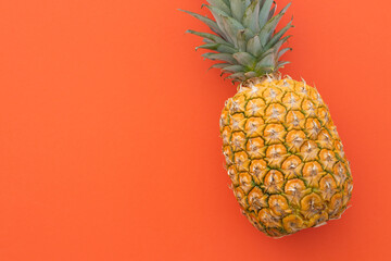 Ripe pineapple on a red background. Summer vacation