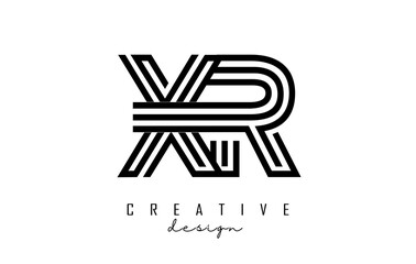 Outline XR x r letter logo with united lines. Letters with geometric and lines typography.