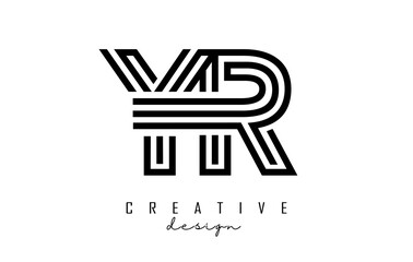 Outline YR y r letter logo with united lines. Letters with geometric and lines typography.