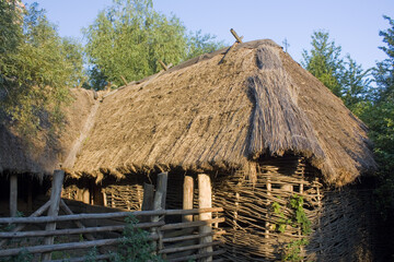 Fototapeta na wymiar Traditional Ukrainian barn of the 17-18th century in Cossack village (museum) Mamaeva Sloboda in Kyiv, Ukraine 
