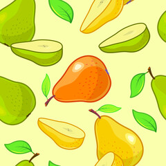 Pear. Vector fruit pattern, print, design, background.