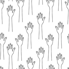 Hands seamless pattern isolated on white background. Doodle vector hand pattern