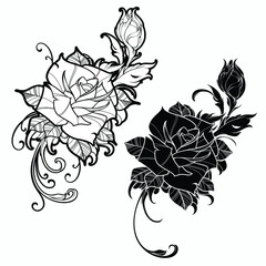 Hand Drawn Rose Flowers Composition