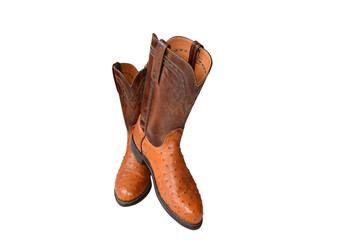 Brown cowboy boots on a white background.