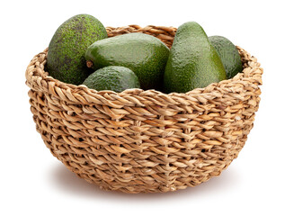 avocado in a basket path isolated on white