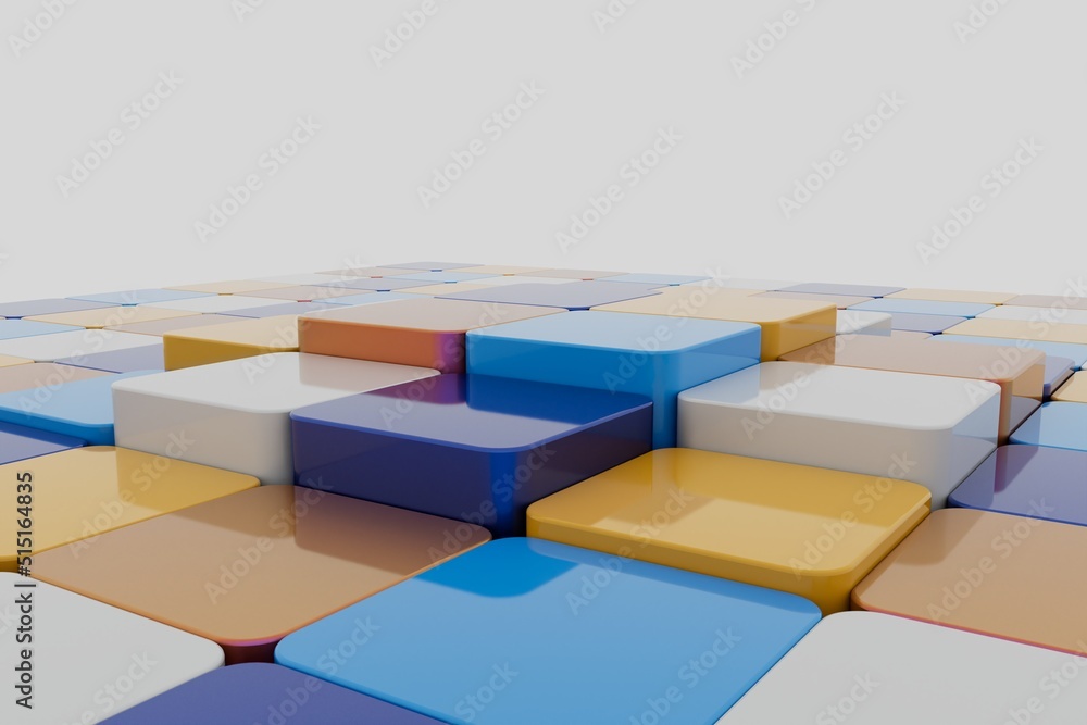 Poster 3d illustration. 3d render. platform with multi-colored cubes on a white background with a place for