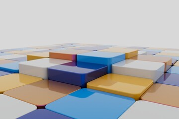 3d illustration. 3d render. platform with multi-colored cubes on a white background with a place for a signature