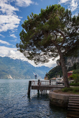 Fototapeta na wymiar Lake Garda from the landing stage on Piazza Catena, Riva del Garda, Trento, Trentino Alto Adige, Italy