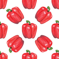 Watercolor red pepper seamless pattern on white background
