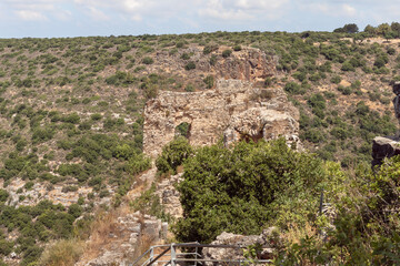 The ruins  of the Monfort fortress are located on a high hill overgrown with forest, not far from Shlomi city, in the Galilee, in northern Israel