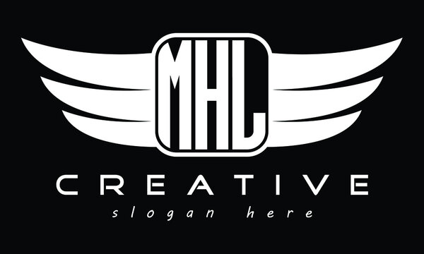 MHL three Letter Wings Flying Initial wing symbol minimalist creative concept flag icon professional logo design Vector template with abstract black and white tattoo