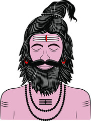 Colorful Hindu Sadhu or Baba design isolated on white background - vector illustration