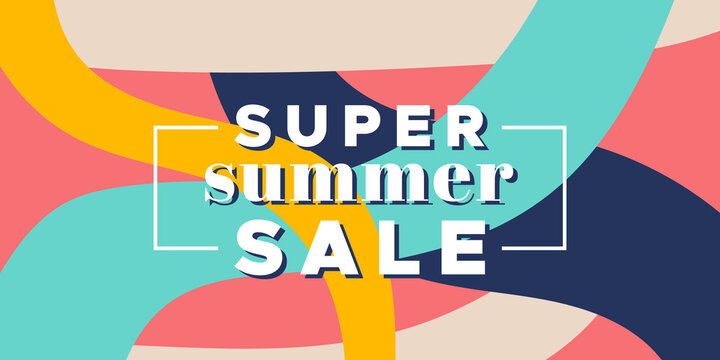 Summer sale colorful banner. Abstract organic wavy shapes background. For newsletter, web header, social media post, promotional banner, advertising and identity. Vector illustration, flat design