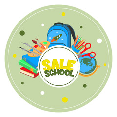 Vector set of posters and banners with colorful headlines and elements of school accessories. For retail promotion and educational marketing. Flyer, banner, cover, brochure, flyer, poster.

