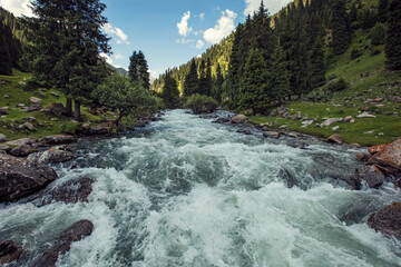 Arashan river in the Altyn Arashan gorge in Kyrgyzstan