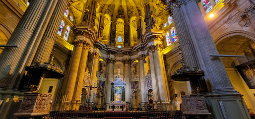 Architecture view of the beautiful cathedral in Malaga, Andalusia, Spain