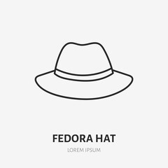 Fedora hat doodle line icon. Vector thin outline illustration of fashion apparel. Black color linear sign for man headwear