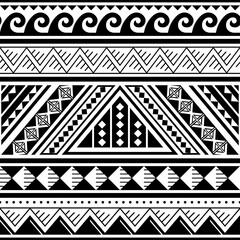 Polynesian tribal seamless vector pattern with geometric shapes, cool black and white Hawaiian style textile or fabric print
