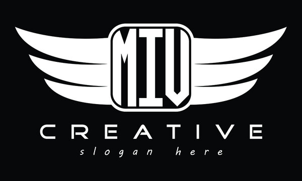 MIV three Letter Wings Flying Initial wing symbol minimalist creative concept flag icon professional logo design Vector template with abstract black and white tattoo