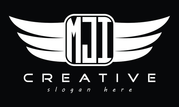 MJI three Letter Wings Flying Initial wing symbol minimalist creative concept flag icon professional logo design Vector template with abstract black and white tattoo