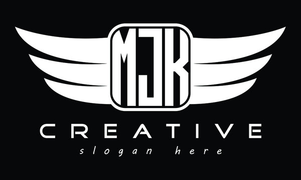 MJK three Letter Wings Flying Initial wing symbol minimalist creative concept flag icon professional logo design Vector template with abstract black and white tattoo