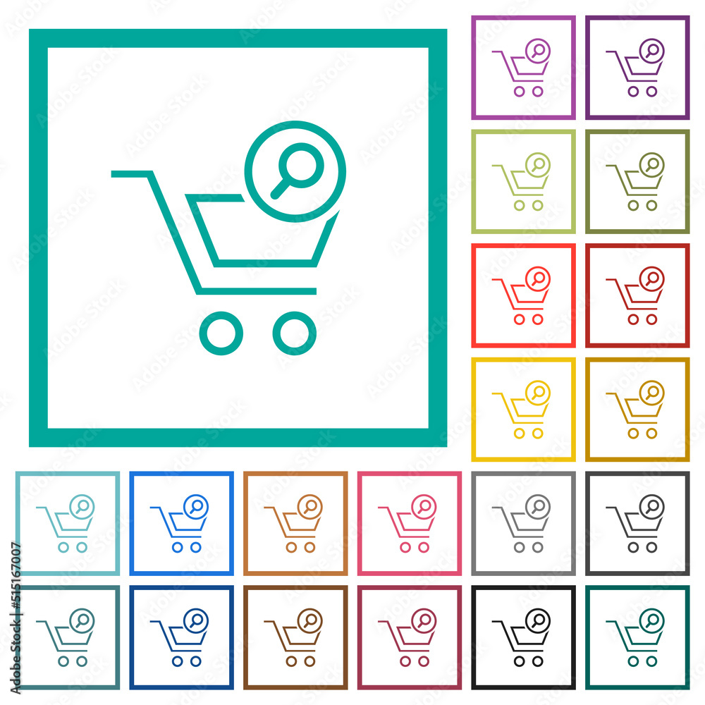 Poster find cart item outline flat color icons with quadrant frames