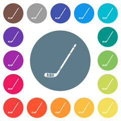 Ice hockey stick flat white icons on round color backgrounds