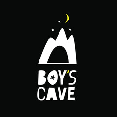 Boys cave vector decorative poster on black background