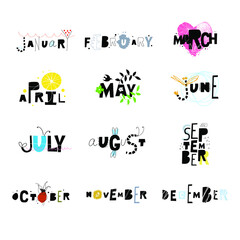 Year calendar with unusual drawn months