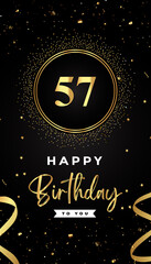 Naklejka premium 57th Birthday celebration with gold circle frames, ribbons, stars, and gold confetti glitter. Premium design for brochure, poster, leaflet, greeting card, birthday invitation, and Celebration events. 