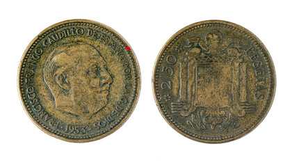 Spanish coins - 2.5 pesetas, Francisco Franco. Minted in the year 1953