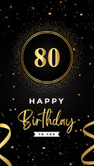 80th Birthday celebration with gold circle frames, ribbons, stars, and gold confetti glitter. Premium design for brochure, poster, leaflet, greeting card, birthday invitation, and Celebration events. 